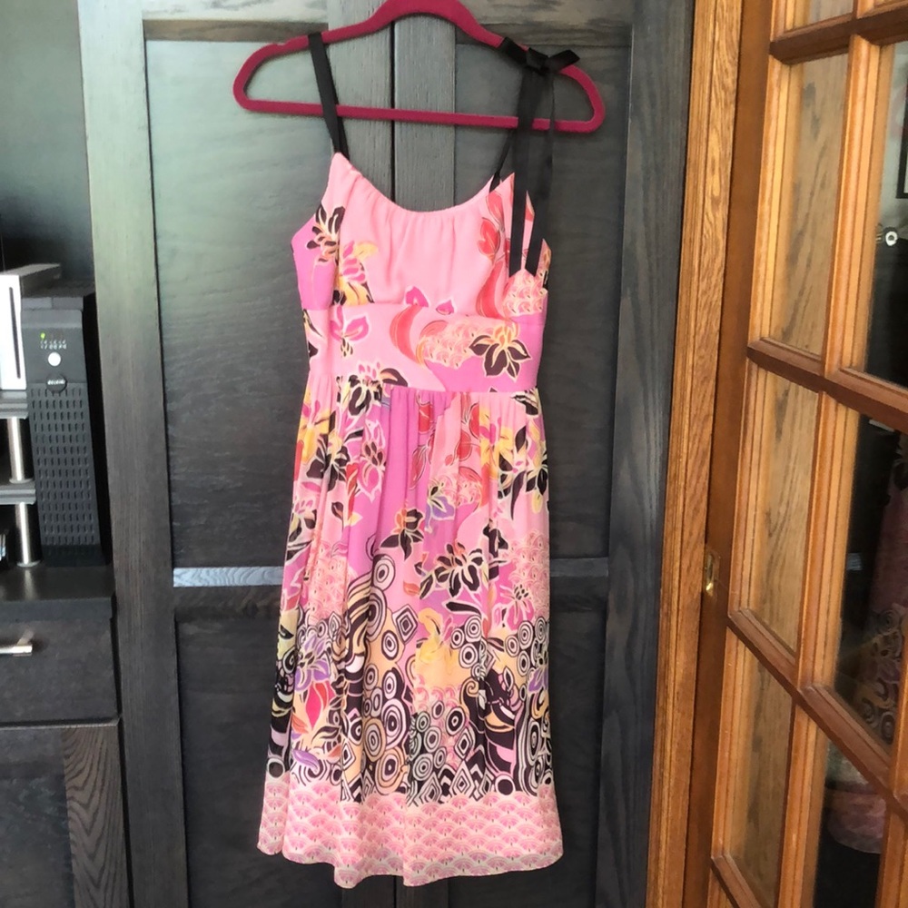 Kay Unger Floral Dress with Shoulder Strap Bow